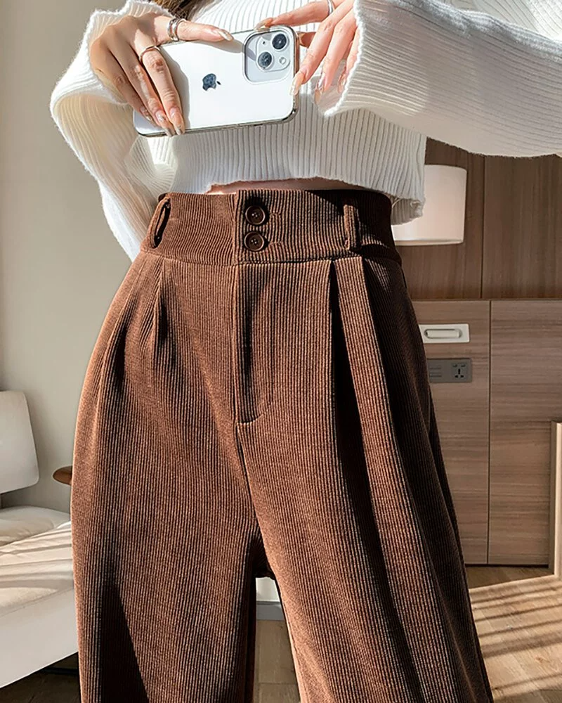 IG潮流燈芯絨直筒闊腿長褲(4色)