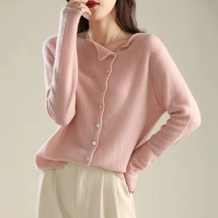 百搭單排扣低圓領薄款針織開衫(5色)