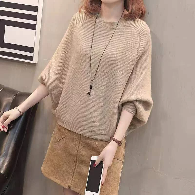 韓系蝙蝠袖寬鬆純色針織衫(4色)