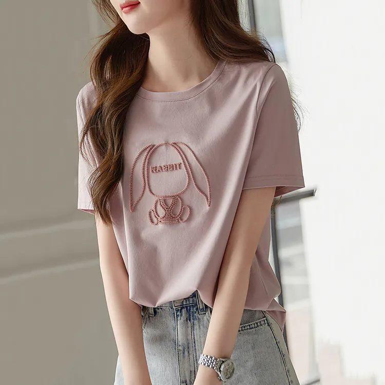 韓系長耳兔刺繡T恤