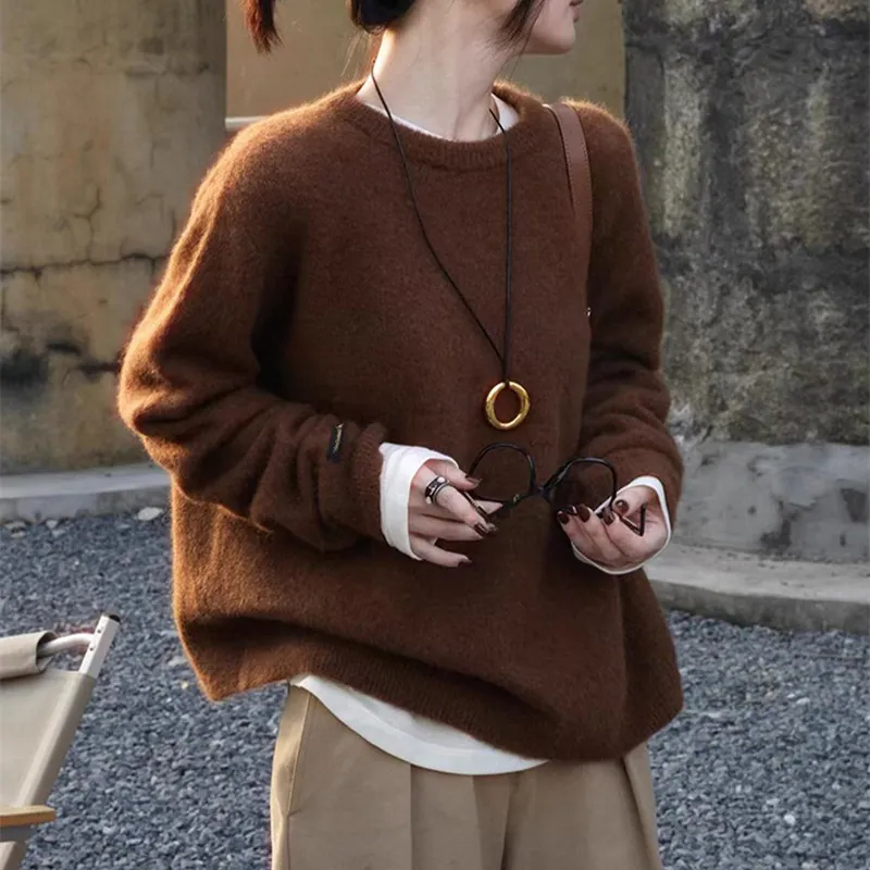 軟糯圓領長袖針織毛衣