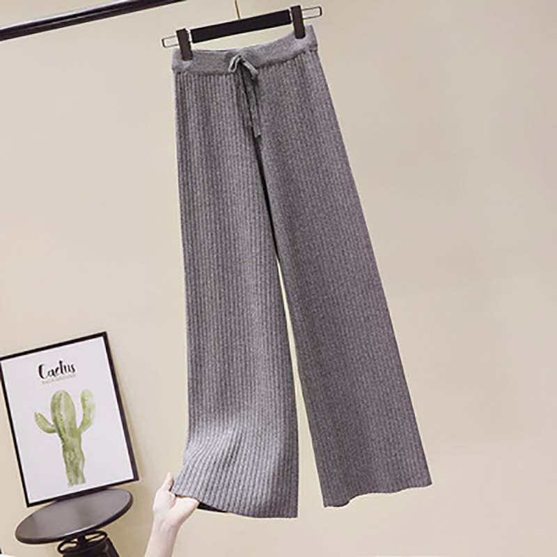 日系高腰寬鬆毛線針織直筒寬闊腿褲(6色)