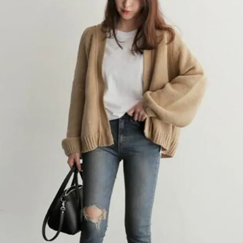 IG爆賣韓系慵懶風寬鬆短版針織開襟衫(3色)