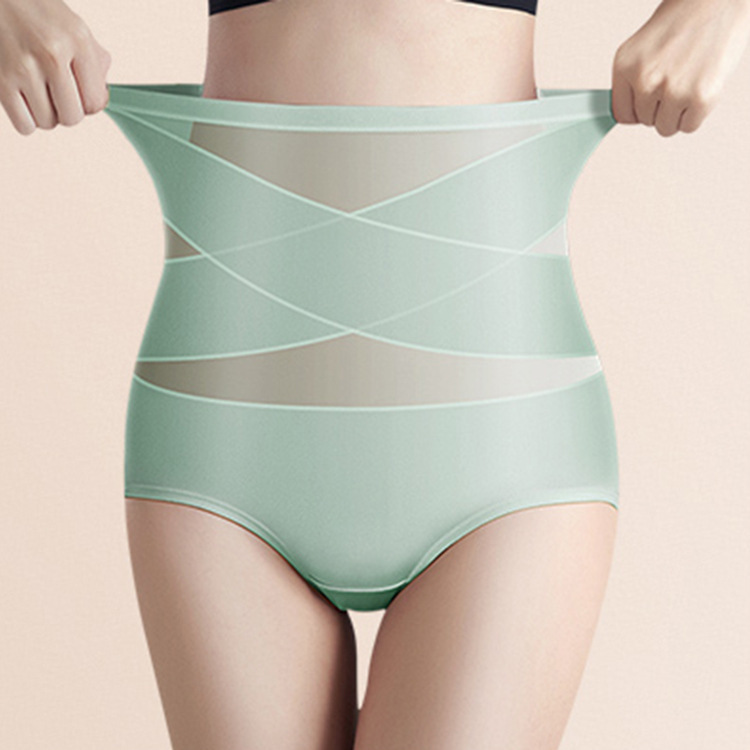 冰絲高腰提臀收腹性感透氣網紗交叉塑身束腹內褲(7色)