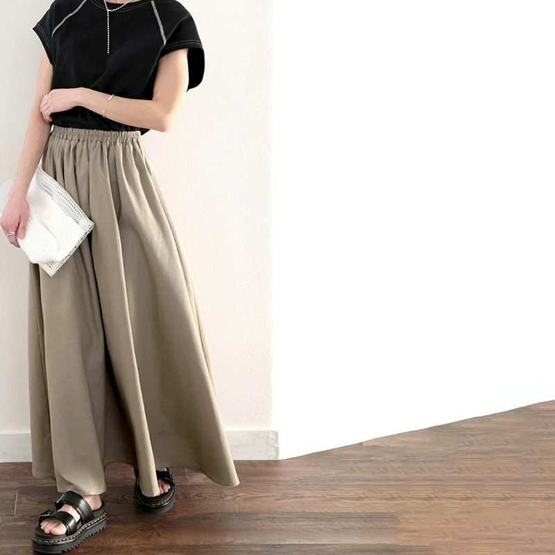 日系休閒喇叭褶大擺傘型半身裙(6色)