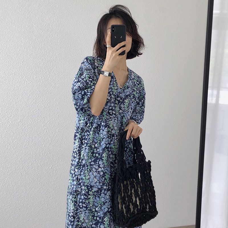 長款氣質韓版法式遮肉感顯瘦寬鬆連身裙