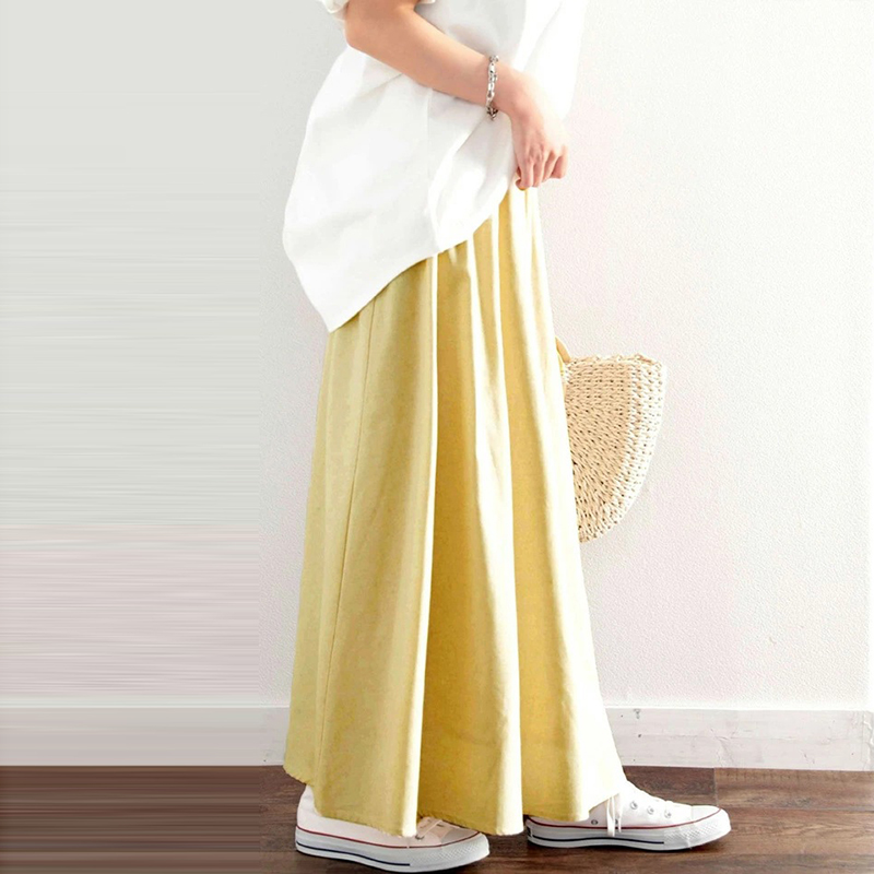 日系休閒喇叭褶大擺傘型半身裙(6色)