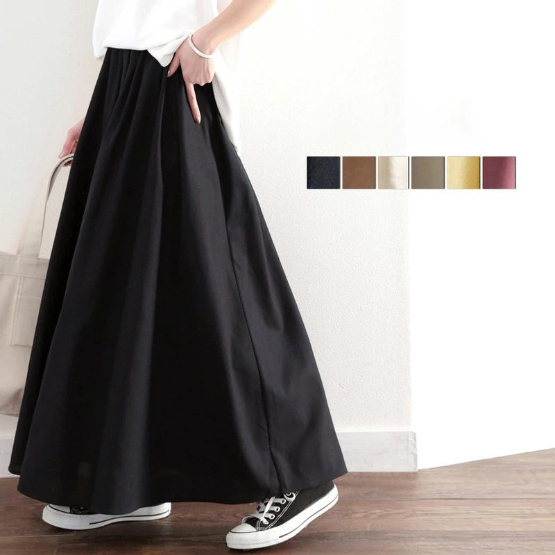 日系休閒喇叭褶大擺傘型半身裙(6色)