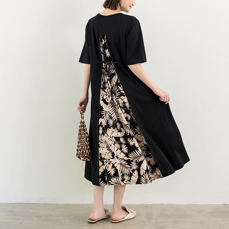 日系圓領拼接碎花短袖連身裙(5色)