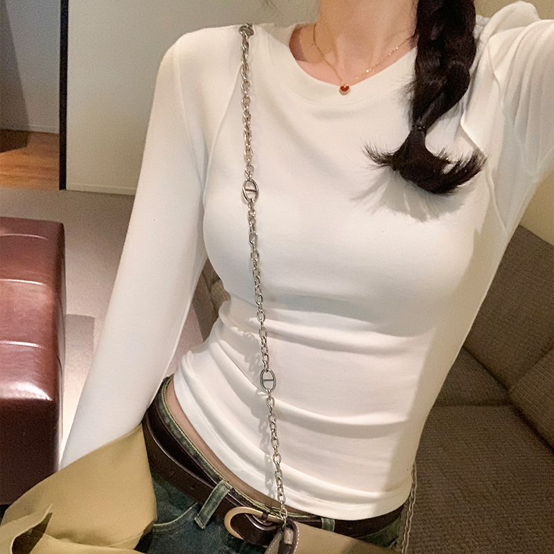 修身圓領拼接長袖T恤(6色)