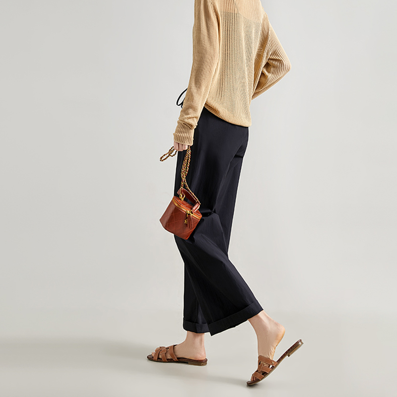 薄款休閒寬鬆直筒九分闊腿褲(3色)