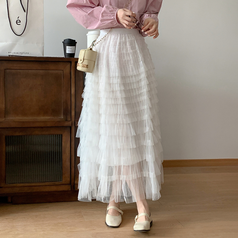 甜美高腰A字網紗蛋糕裙(5色)