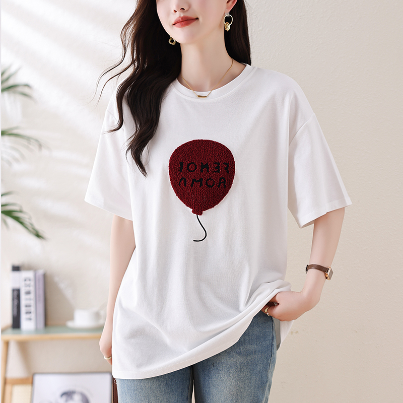 百搭圓領毛巾繡氣球短袖T恤(3色)