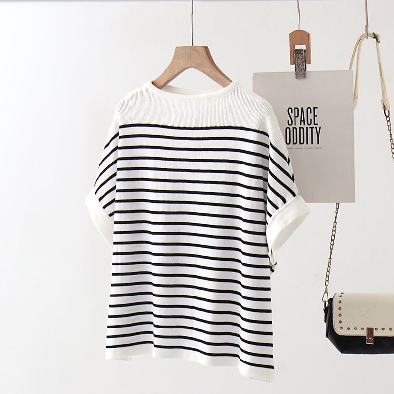 撞色條紋一字領針織T恤(3色)