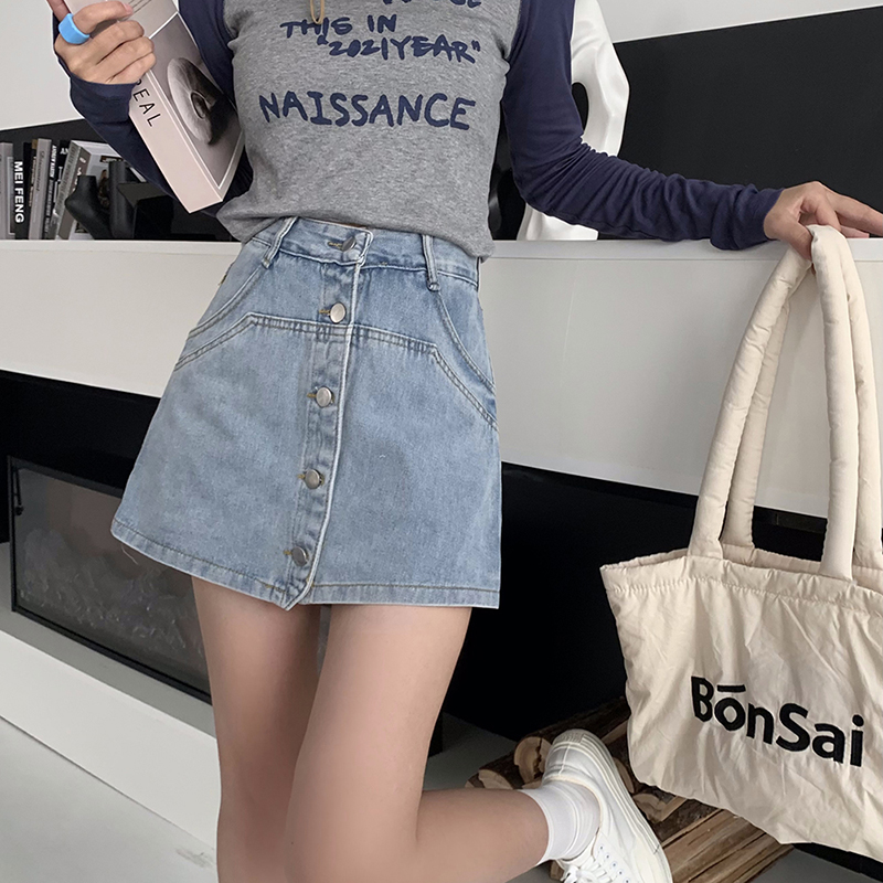 休閒高腰防走光A字牛仔短褲(2色)