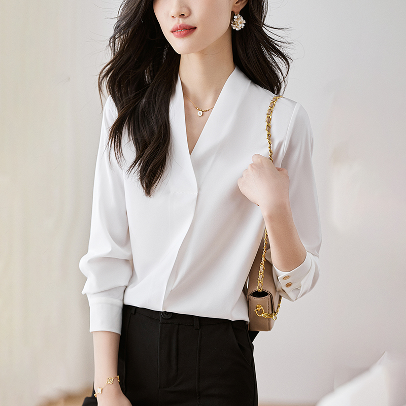 韓系百搭V領顯瘦長袖襯衫