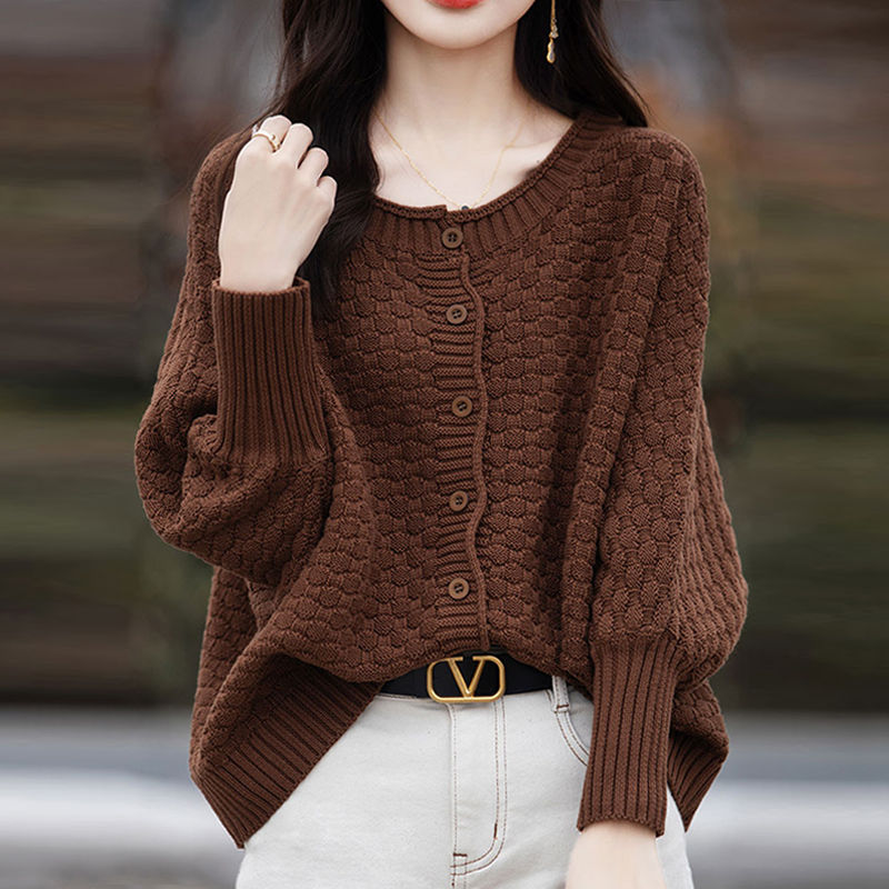 圓領軟糯寬鬆針織開襟衫(3色)