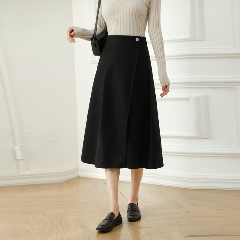 復古氣質毛呢保暖開叉A字半身裙