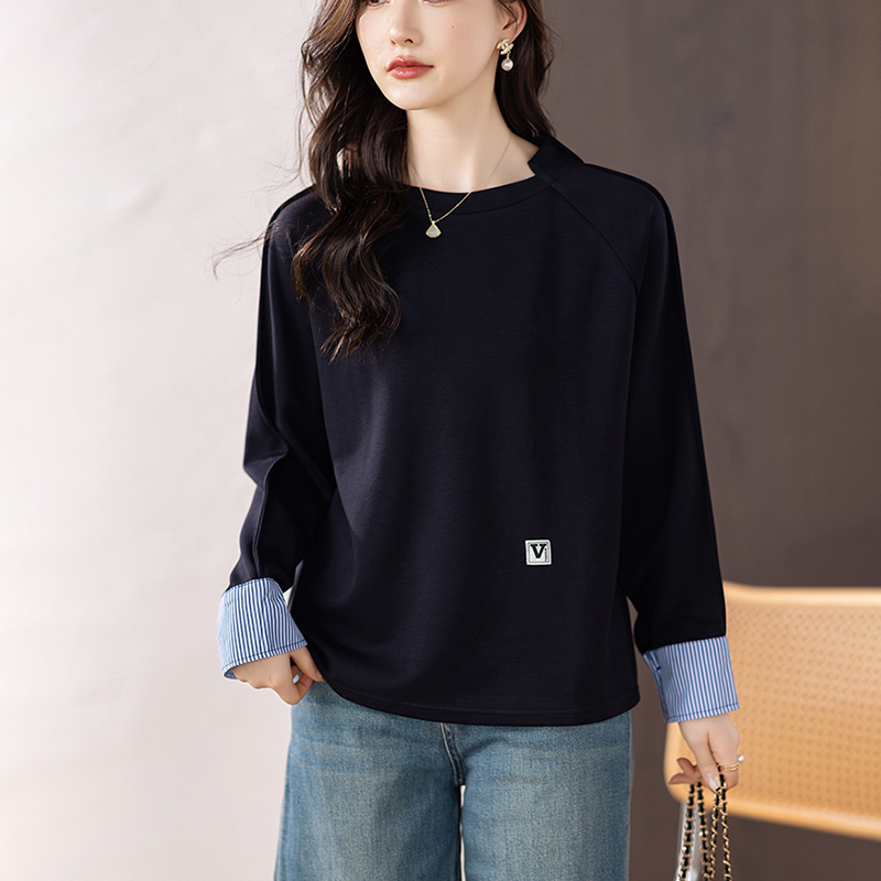 撞色拼接設計感長袖套頭衛衣