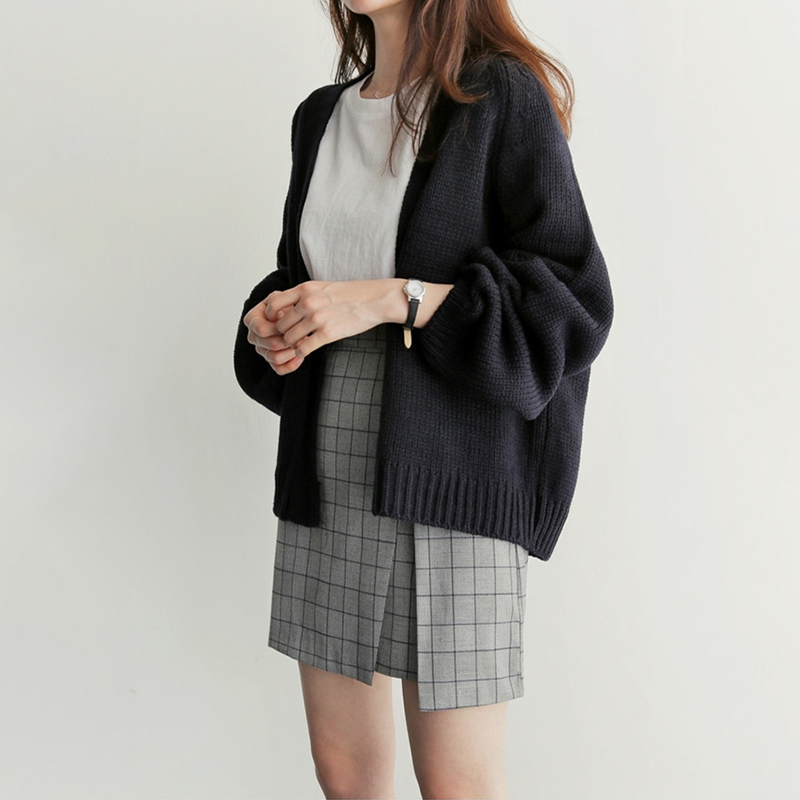 IG爆賣韓系慵懶風寬鬆短版針織開襟衫(3色)