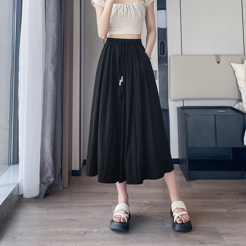 薄款高腰A字寬腳九分裙褲(2色)