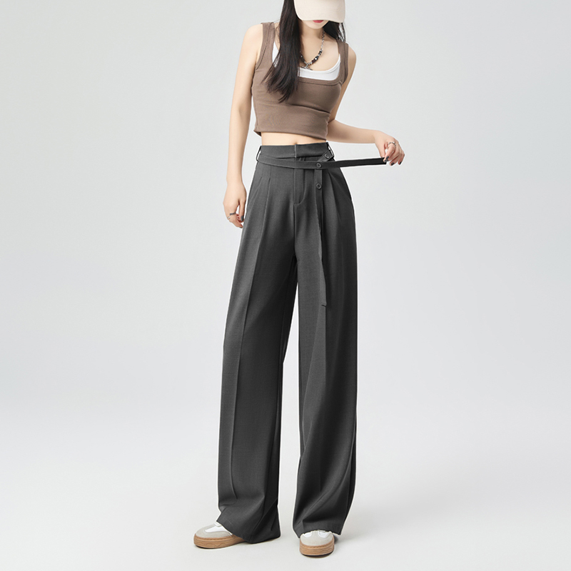 腰身飄帶設計寬鬆百搭垂感休閒褲(4色)