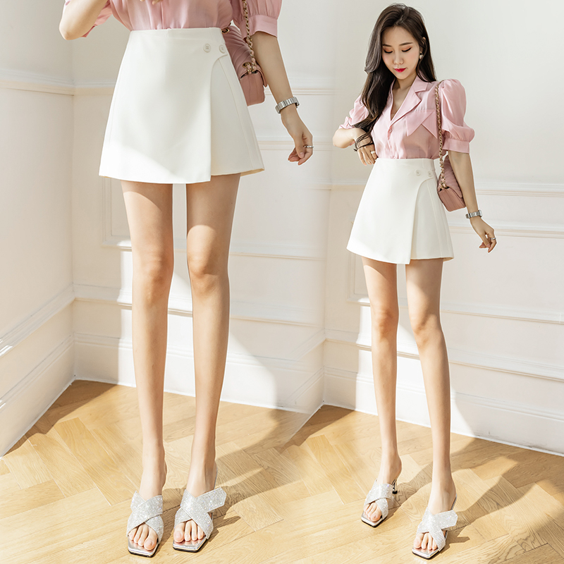 高腰不對稱羈扣裝飾A字裙褲(3色)