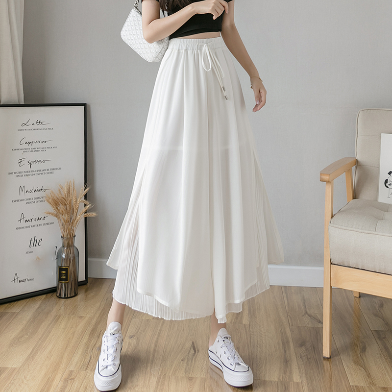 時尚顯瘦高腰垂感飄逸九分裙褲(4色)