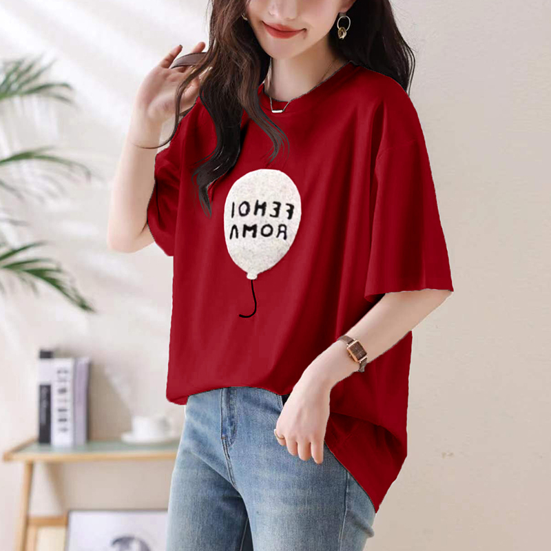 百搭圓領毛巾繡氣球短袖T恤(3色)