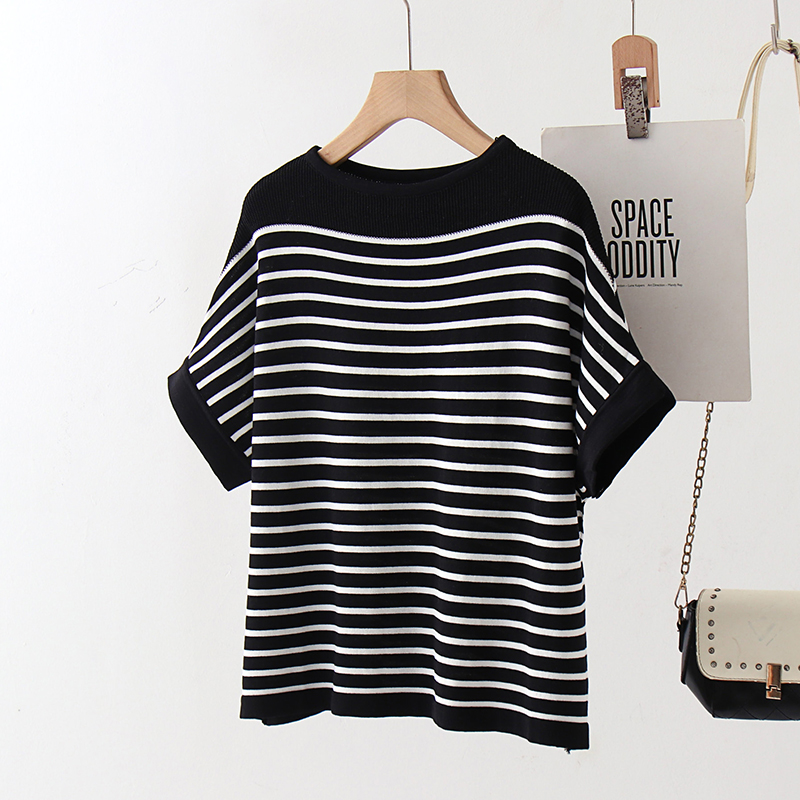 撞色條紋一字領針織T恤(3色)