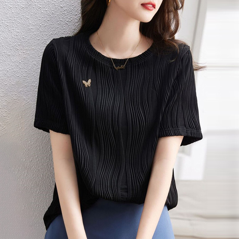 紋理感設計圓領短袖T恤(2色)