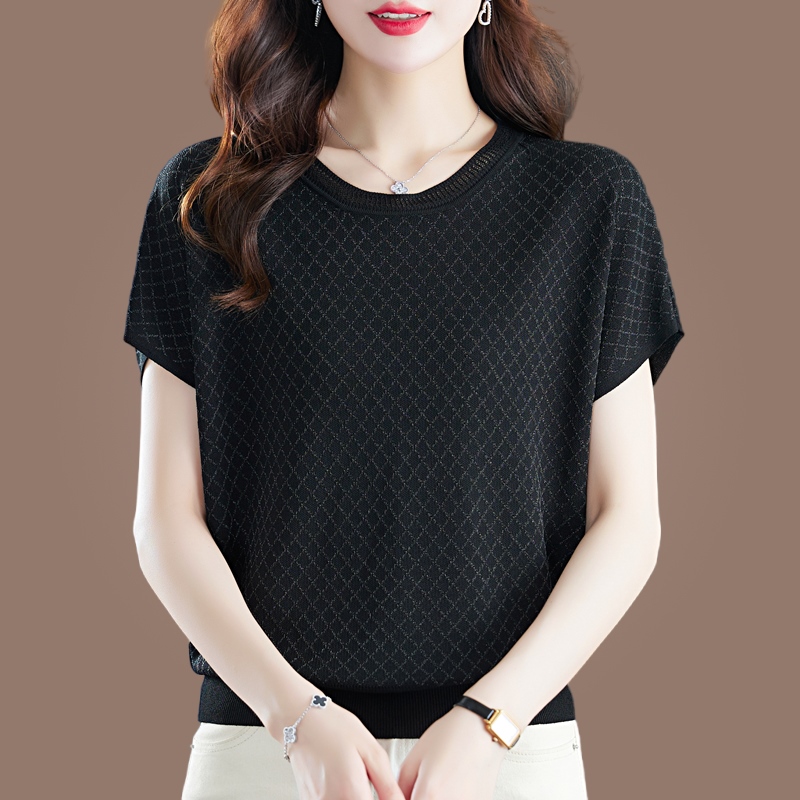 針織鏤空薄款蝙蝠短袖T恤(5色)