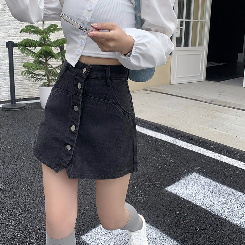 休閒高腰防走光A字牛仔短褲(2色)