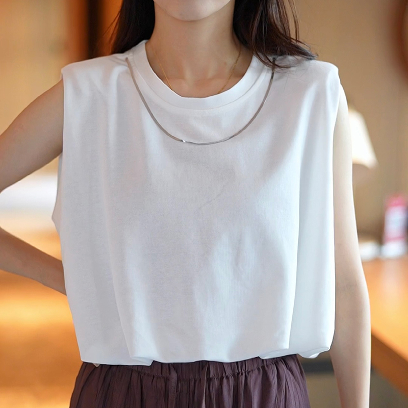 百搭無袖圓領T卹冰絲闊腿褲套裝(2色)