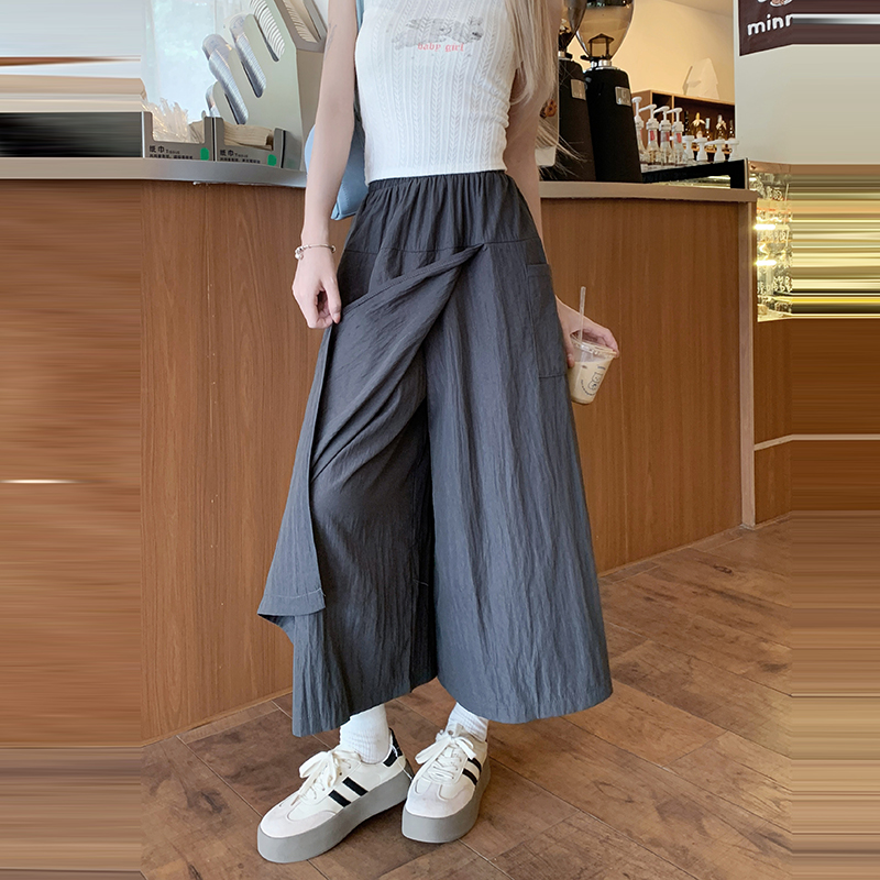 休閒高腰垂感闊腿七分裙褲(3色)
