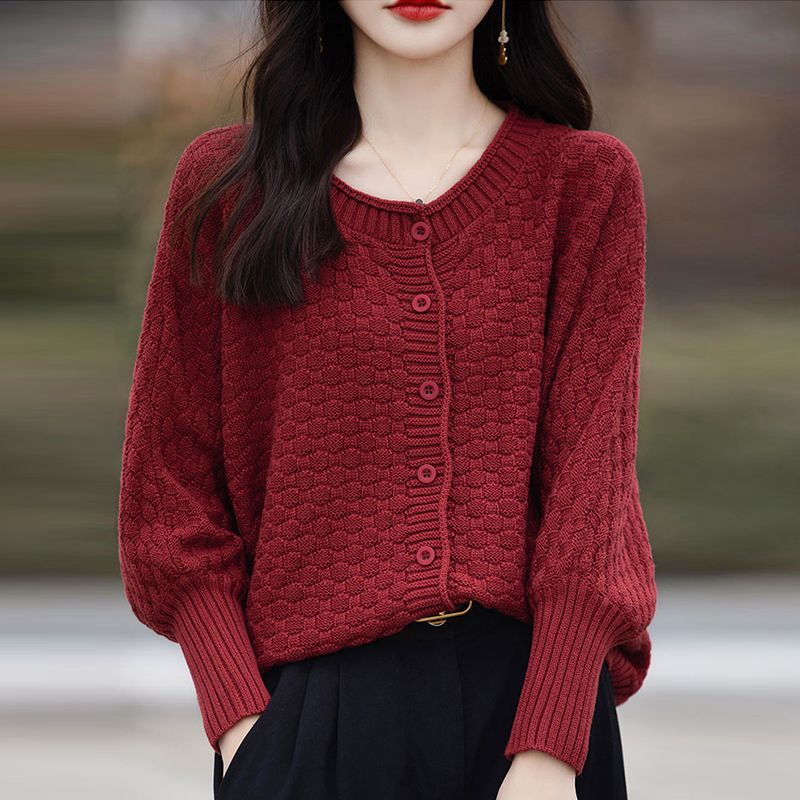 圓領軟糯寬鬆針織開襟衫(3色)