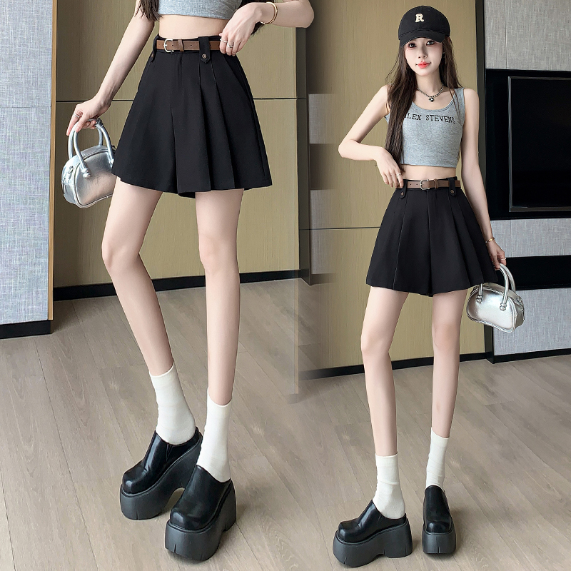 不規則腰帶A字百褶半身裙褲(2色)