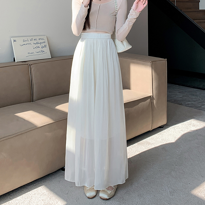 琉璃紗千褶垂感寬鬆闊腿裙褲(4色)