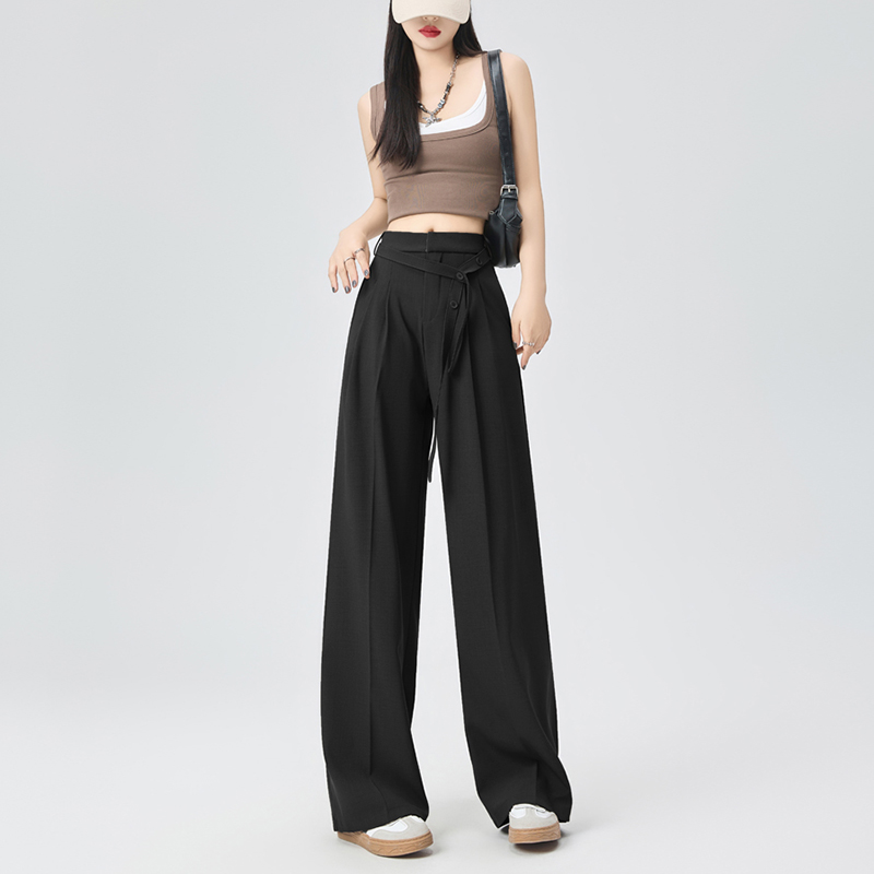 腰身飄帶設計寬鬆百搭垂感休閒褲(4色)