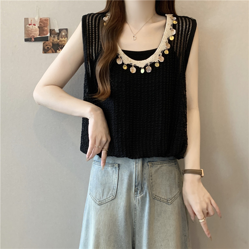 時尚百搭鏤空假兩件無袖坎肩(2色)