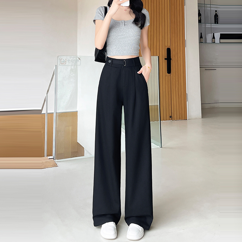 夏季新款高腰仿牛仔直筒拖地闊腿褲(4色)