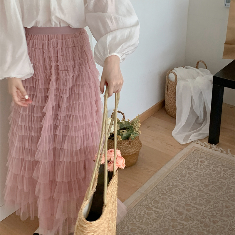 甜美高腰A字網紗蛋糕裙(5色)