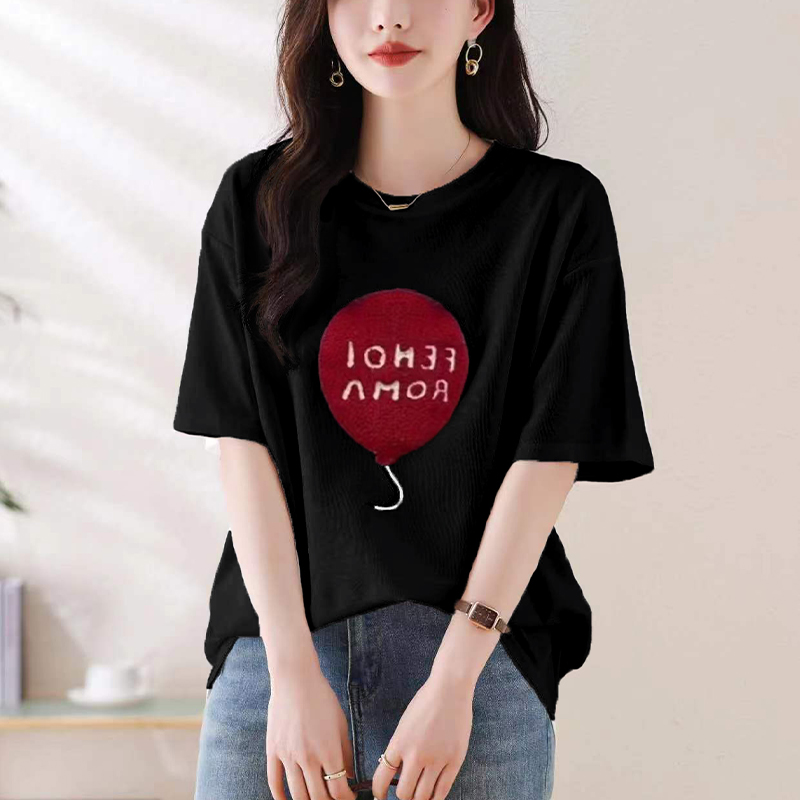 百搭圓領毛巾繡氣球短袖T恤(3色)