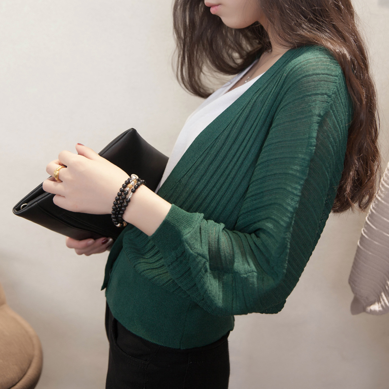 燈籠袖外搭V領寬鬆冷氣房披肩針織衫(5色)