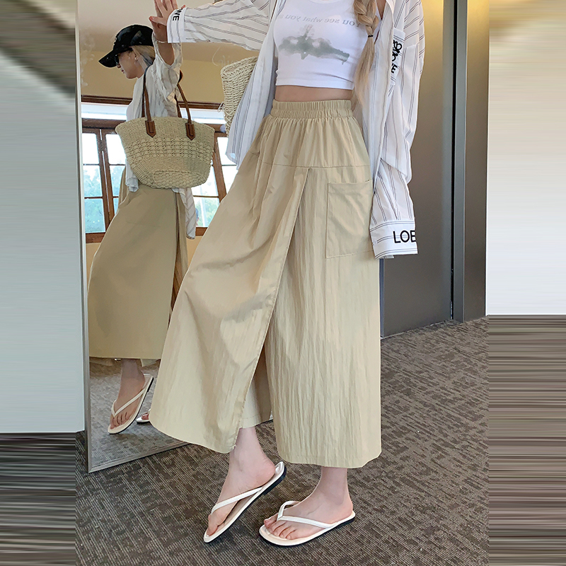 休閒高腰垂感闊腿七分裙褲(3色)