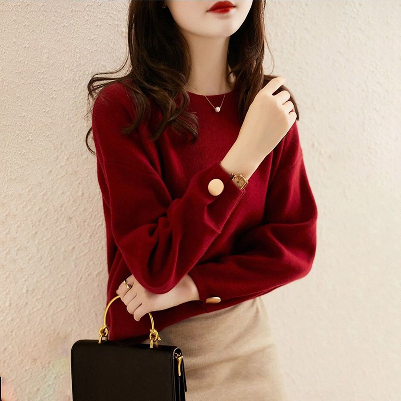 時尚洋氣圓領長袖針織毛衣(3色)