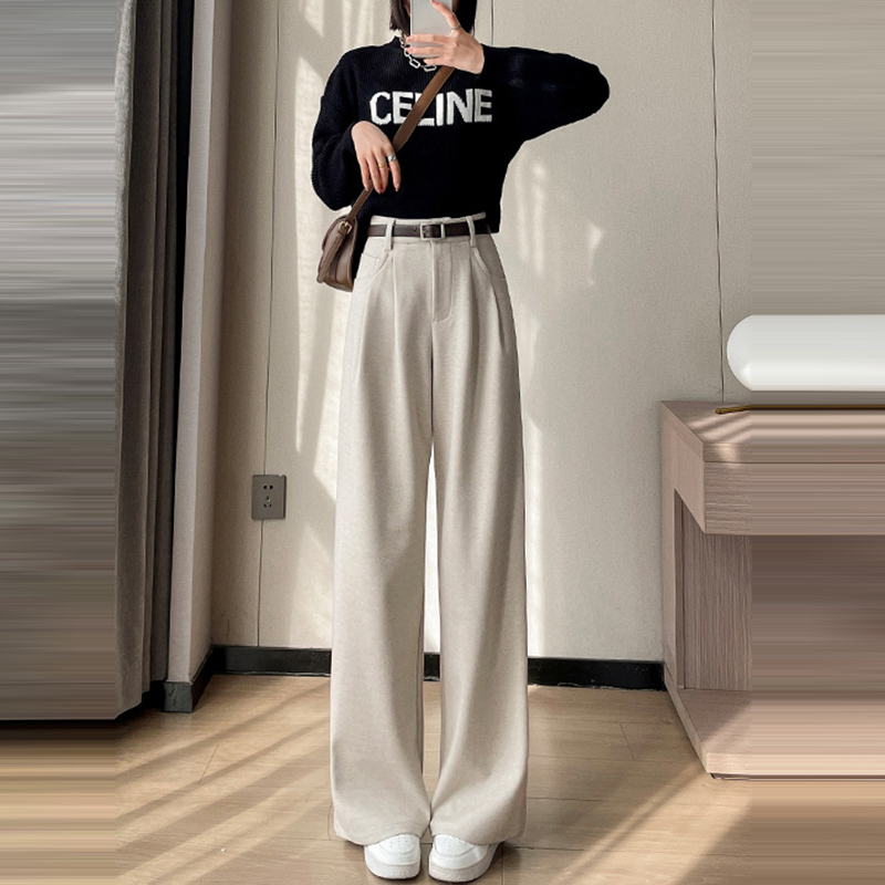 新款高腰闊腿窄版拖地休閒褲