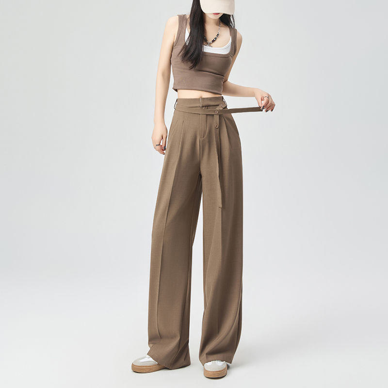 腰身飄帶設計寬鬆百搭垂感休閒褲(4色)