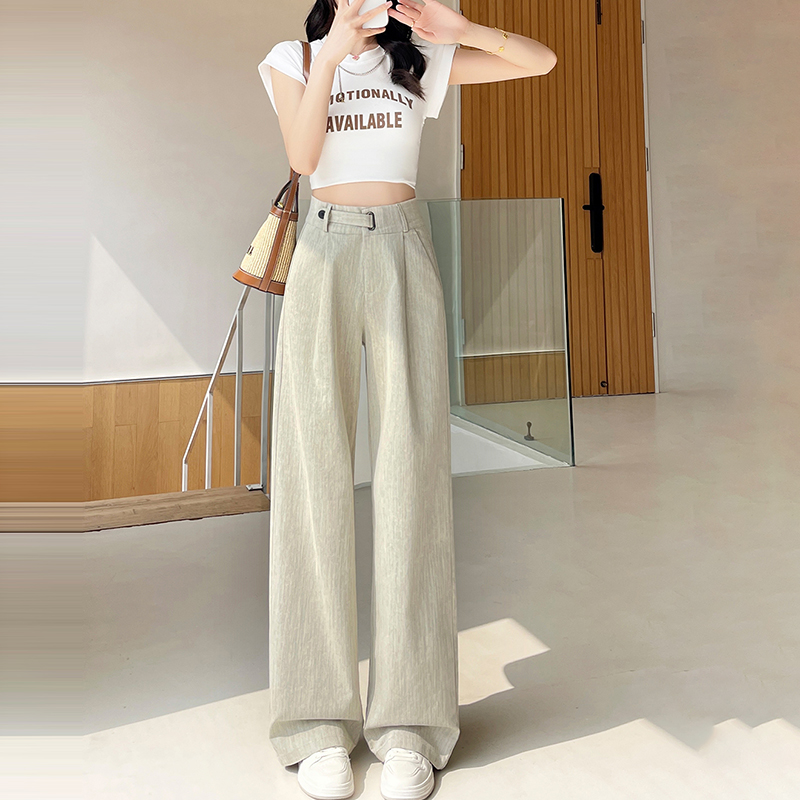 夏季新款高腰仿牛仔直筒拖地闊腿褲(4色)