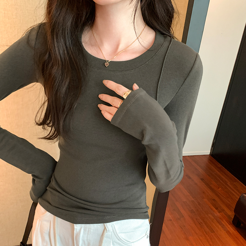 修身圓領拼接長袖T恤(6色)